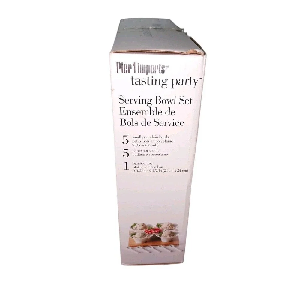 Pier 1 Imports Tasting Party Serving Bowl Set - 5 Bowls & Spoons + 1 Bamboo Tray